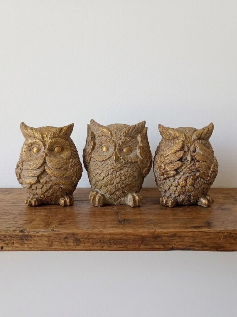 Set of 3 Gold Owl Figurines Hear Speak See No Evil Hollywood Regency Vintage